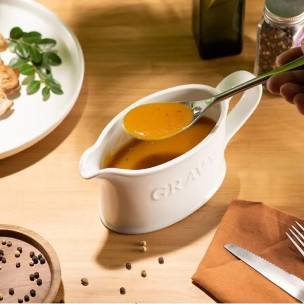 NEW - Ceramic Gravy Boat, Serving Dispenser, Porcelain Pitcher for Sauces